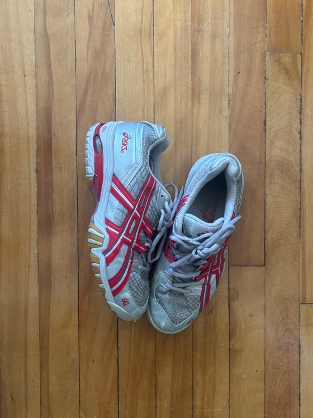 Asics Gray and Red Volleyball Shoes